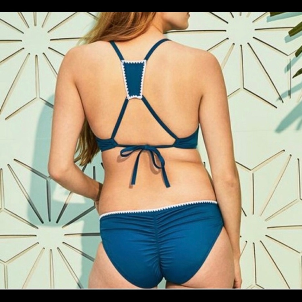 Shade & Shore Teal Crochet Racerback Bikini Set 34D Top with Matching Bottoms XL - Picture 2 of 6
